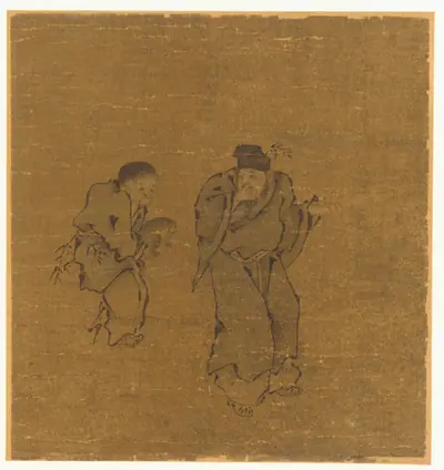 Two male figures with a toad