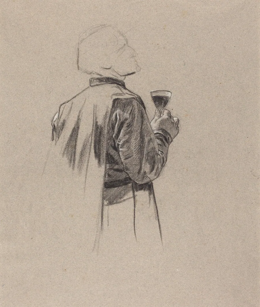 A Bearded Gentleman with a Glass of Wine by Charles-Louis-Lucien Müller