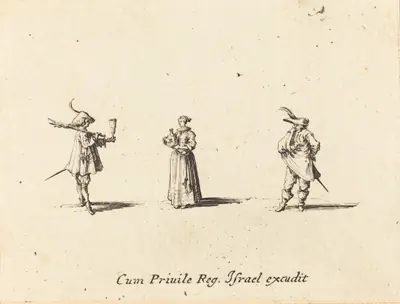 Lady with Wine Bottle, and Two Gentlemen