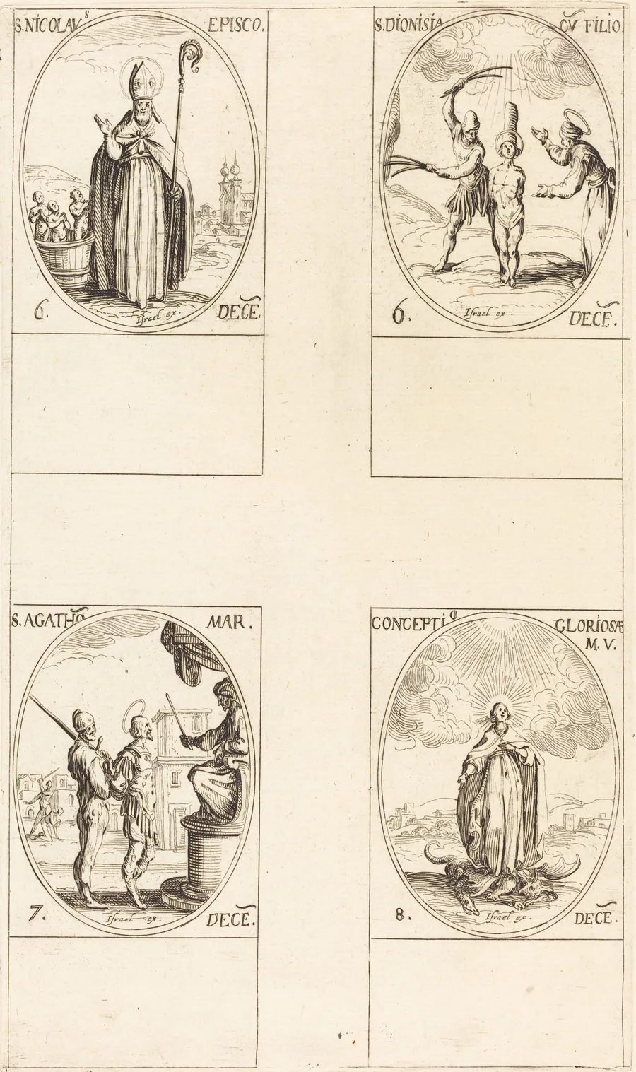 St. Nicholas; St. Dionisia and Son; St. Agatha; Conception of the Virgin by Jacques Callot