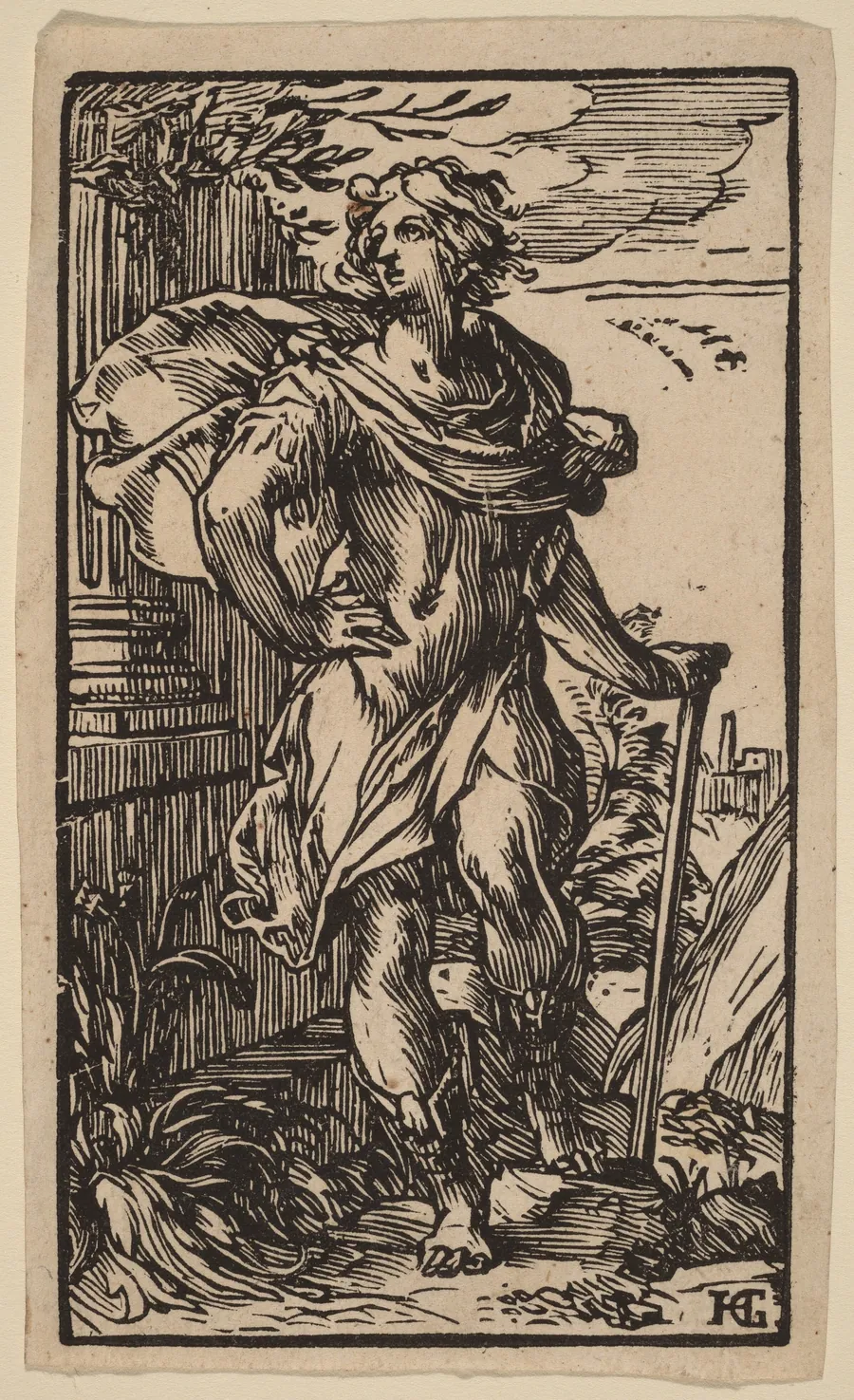Standing Young Man with a Cane by Hendrick Goltzius
