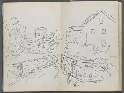 Sketchbook, The Dells, N° 127, page 044 & 45: Landscape with Houses