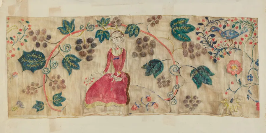 Crewel Embroidered Valance by Lawrence Peterson