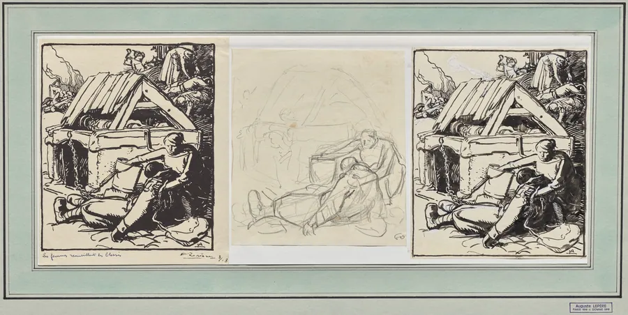 Les Femmes receuillant les blesses by Auguste Louis Lepère