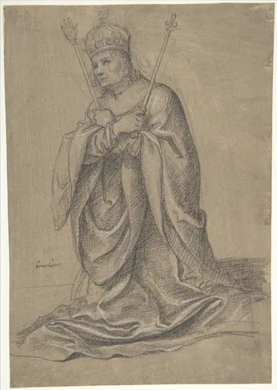 A Kneeling King of France Holding the Scepters of Royal Authority