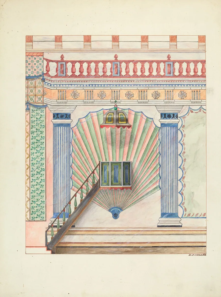 Pulpit and Wall Painting by Randolph F. Miller