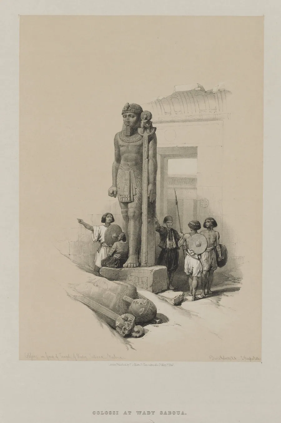 Egypt and Nubia, Volume II: Colossus in Front of the Temple at Wady Saboua, Nubia by Louis Haghe