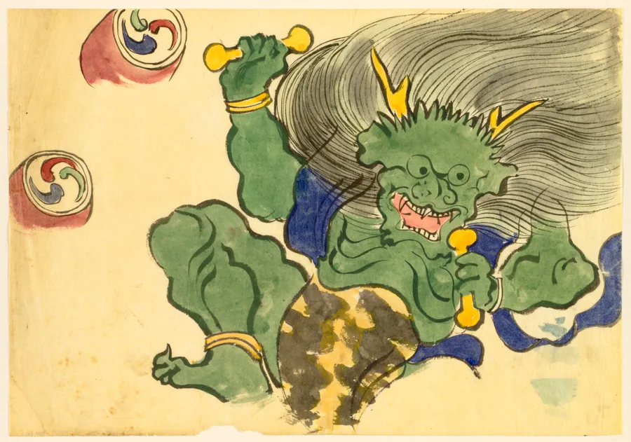 Flowers of a Hundred Worlds (Momoyogusa): God of Thunder (Raijin) by Kamisaka Sekka