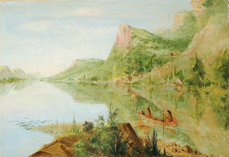 View on the Wisconsin River, Winnebago Shooting Ducks by George Catlin, born Wilkes-Barre, PA 1796-died Jersey City, NJ 1872