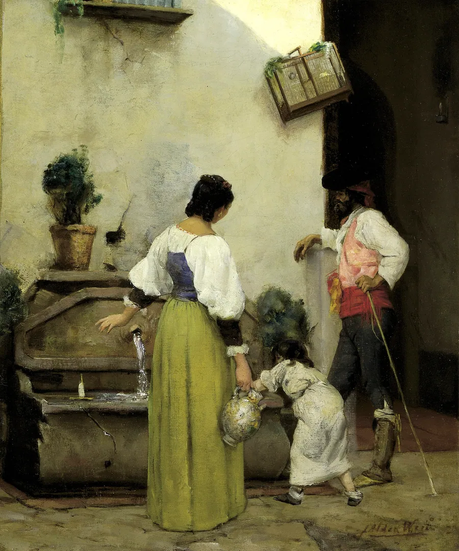 At the Water Trough by J. Alden Weir, born West Point, NY 1852-died New York City 1919
