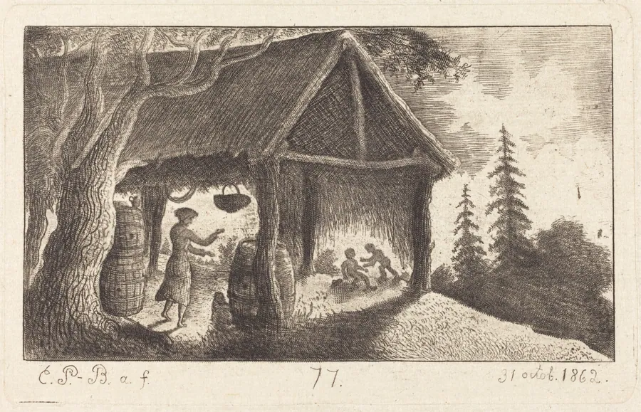 The Shed with Children Fighting by Emmanuel Phélippes-Beaulieu