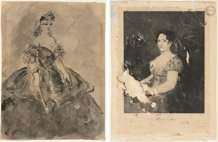 At the Ball (recto); La femme à l'éventail, after Goya (verso) by Constantin Guys
