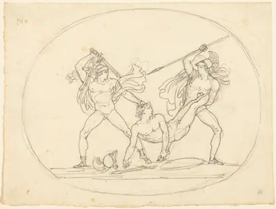 Two Ancient Warriors Fighting over a Dead Comrade