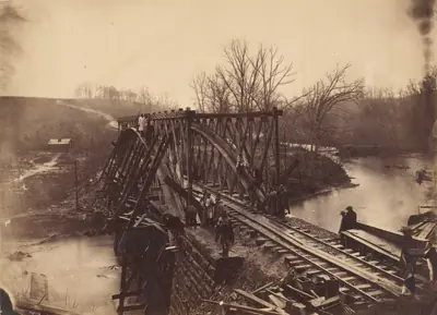 Part of Construction Corps Building New Military Truss Bridge Across Bull Run