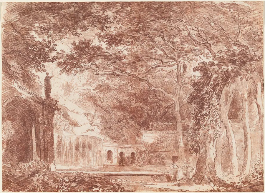 The Oval Fountain in the Gardens of the Villa d'Este, Tivoli by Hubert Robert