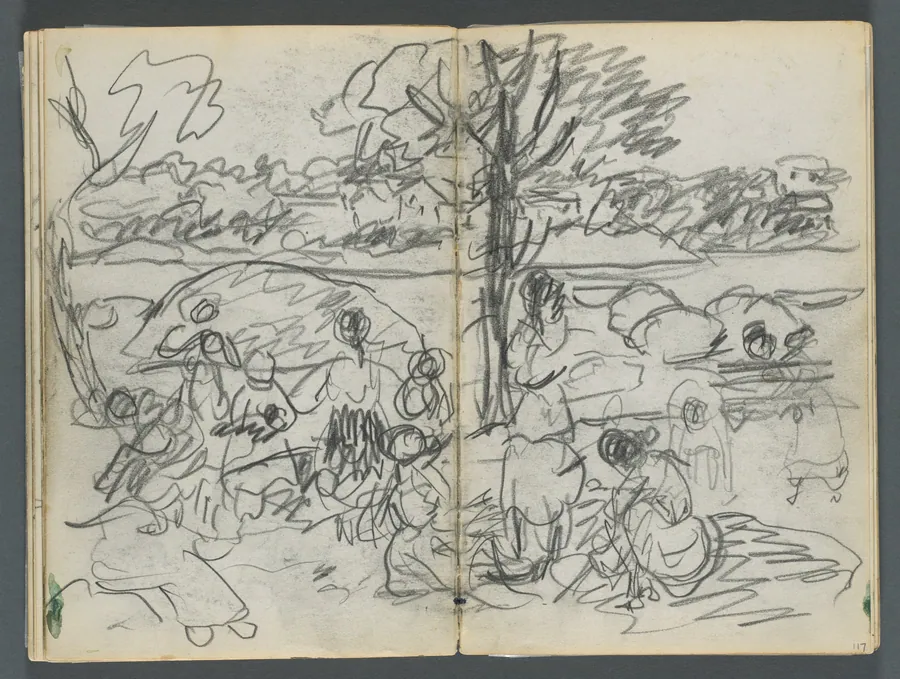 Sketchbook, The Dells, N° 127, page 116 & 117: Figure in a Landscape by Maurice Prendergast