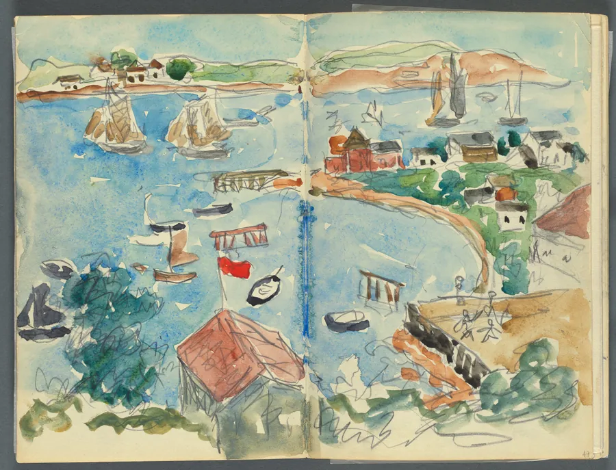 Sketchbook, The Dells, N° 127, page 048 & 49: View of a Cove from above by Maurice Prendergast