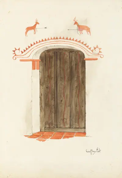 Restoration Drawing: Wall Decoration Over Doorway, Facade of Mission-House