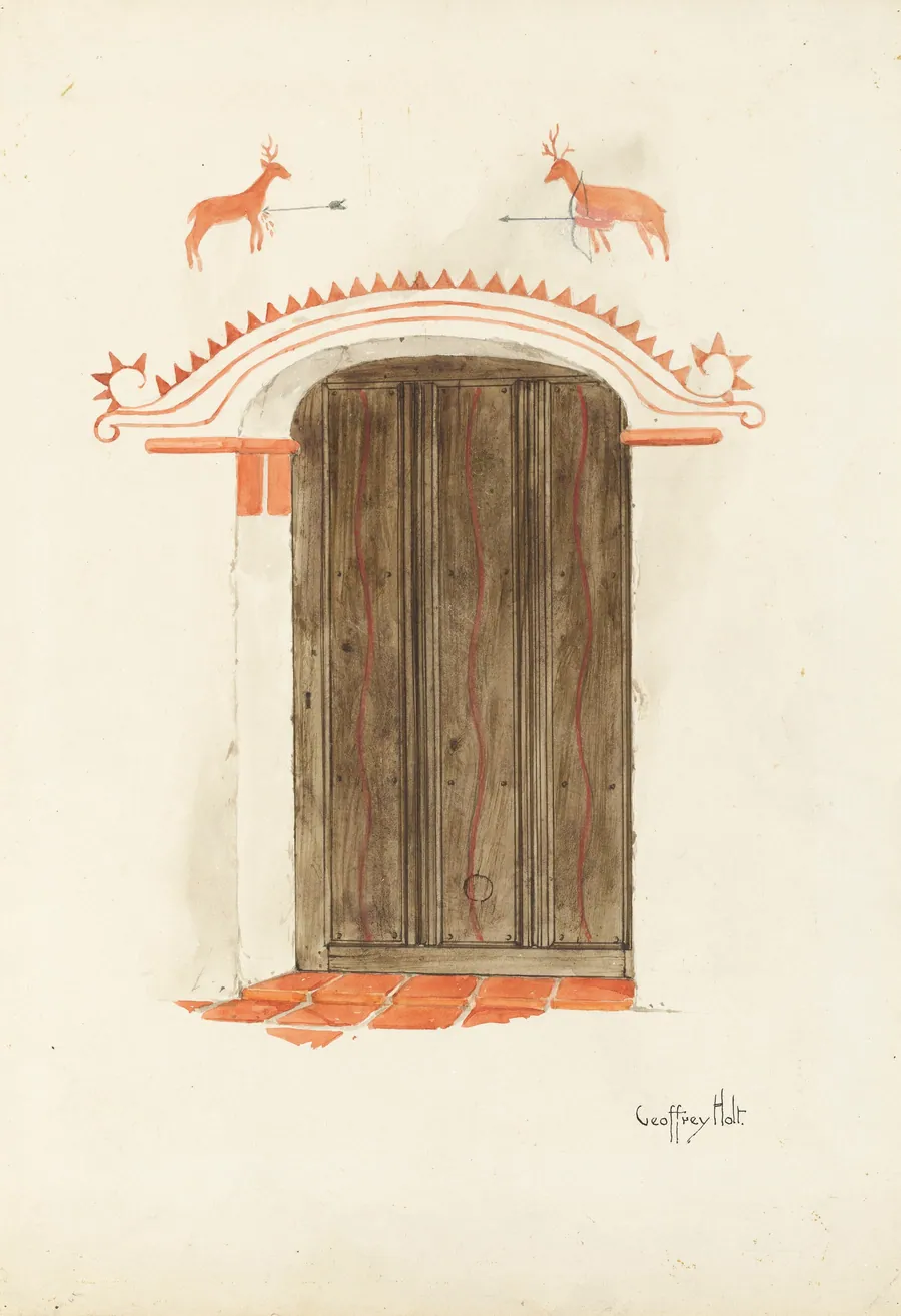 Restoration Drawing: Wall Decoration Over Doorway, Facade of Mission-House by Geoffrey Holt
