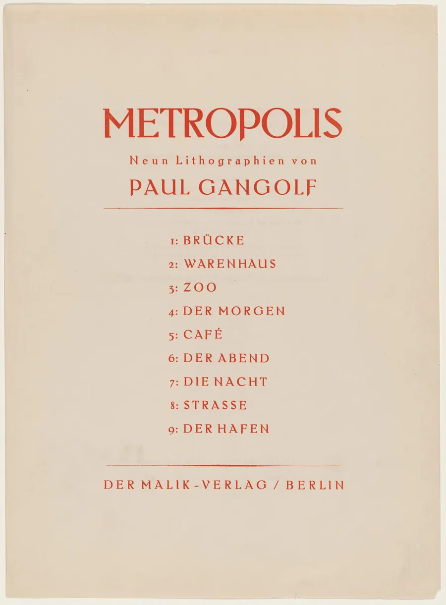 METROPOLIS, Neun lithographien von PAUL GANGOLF... by Paul Gangolf