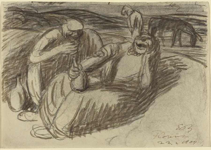 Italian Peasants with Wine Flasks by Ernst Barlach