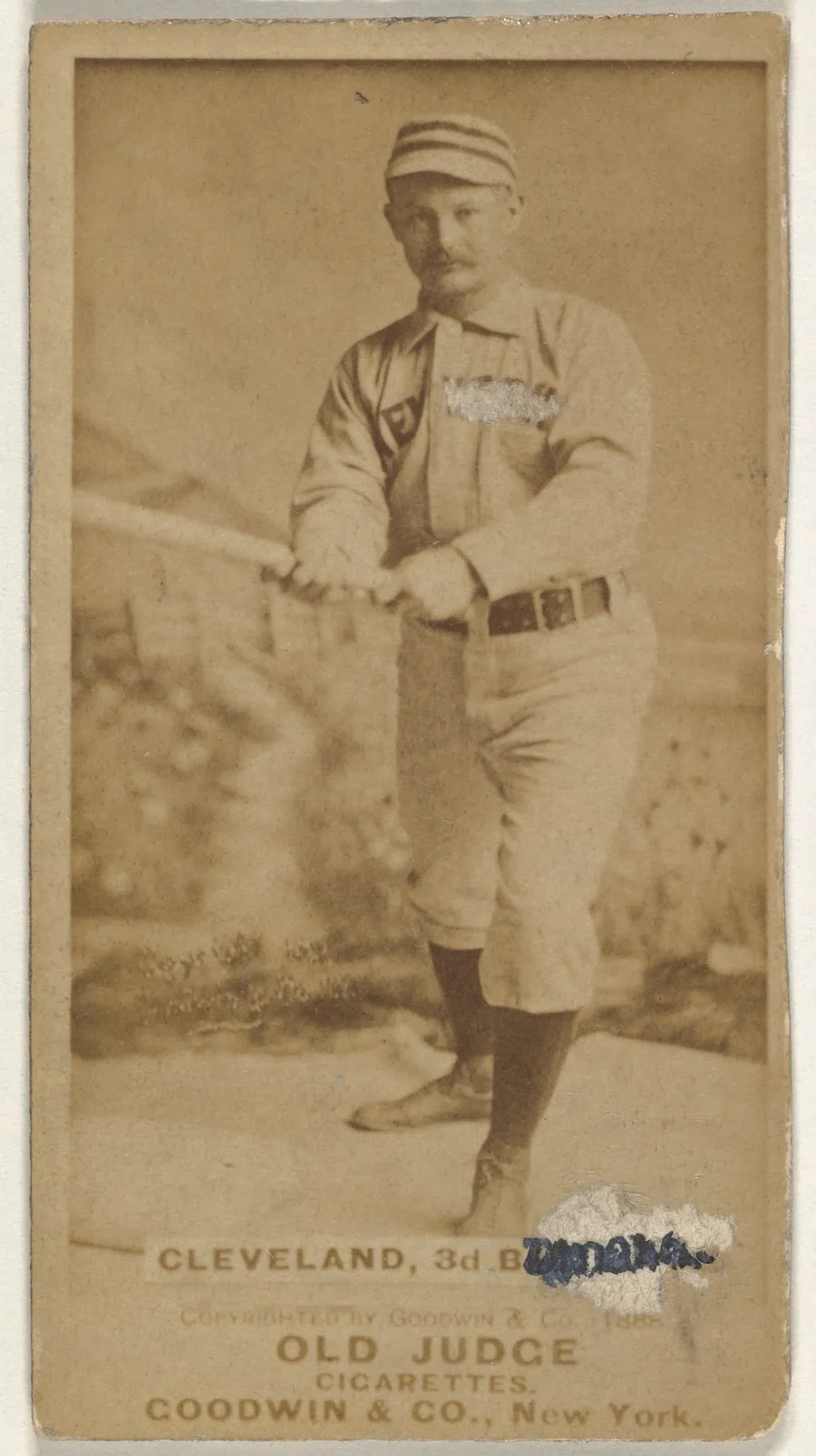 Elmer Ellsworth Cleveland, 3rd Base, Omaha Omahogs/ Lambs, from the Old Judge series (N172) for Old Judge Cigarettes by Goodwin & Company