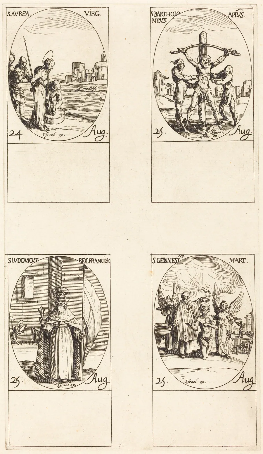 St. Aurea; St. Bartholomew; St. Louis; St. Genesius by Jacques Callot