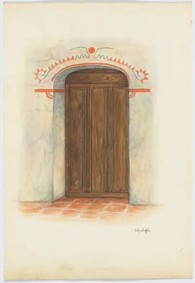 Restoration Drawing Wall Painting and Door, Facade Mission House
