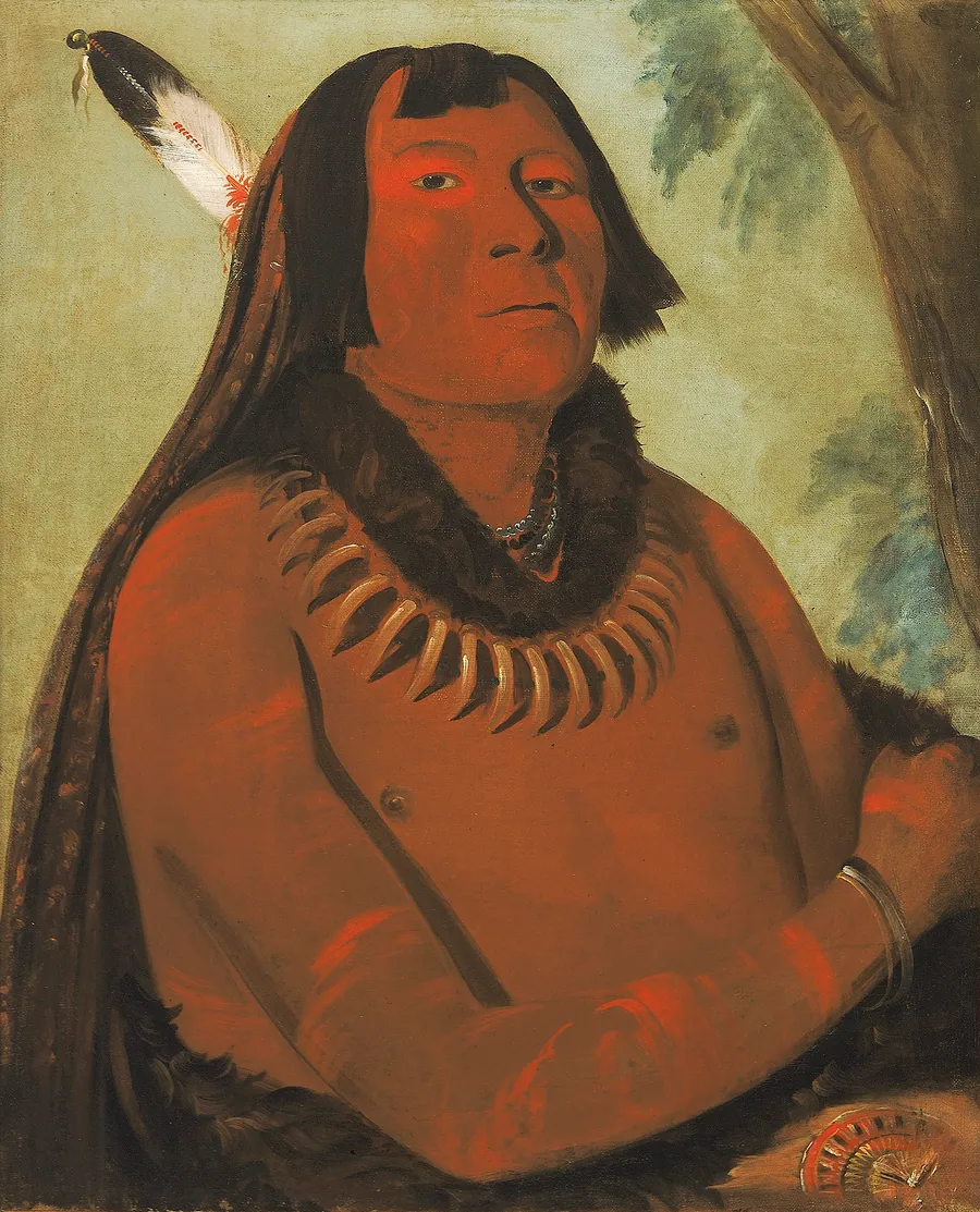 Mah-táhp-ta-a, Rushes through the Middle, a Brave by George Catlin, born Wilkes-Barre, PA 1796-died Jersey City, NJ 1872