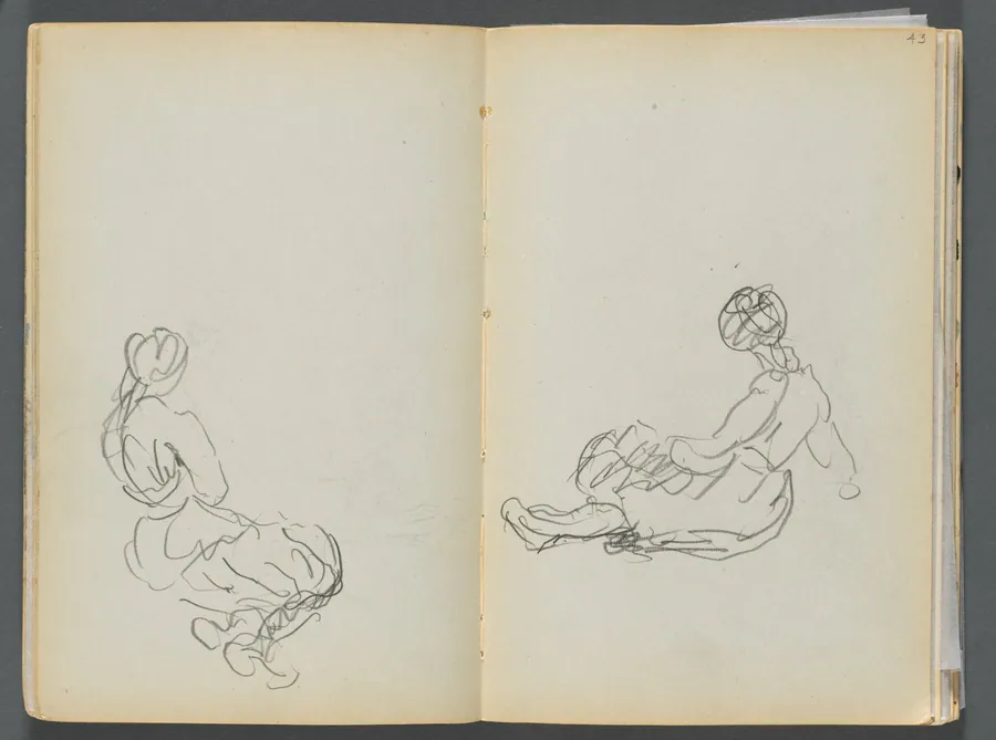 Sketchbook- The Granite Shore Hotel, Rockport, page 042 & 43: Two Seated Female Figures by Maurice Prendergast