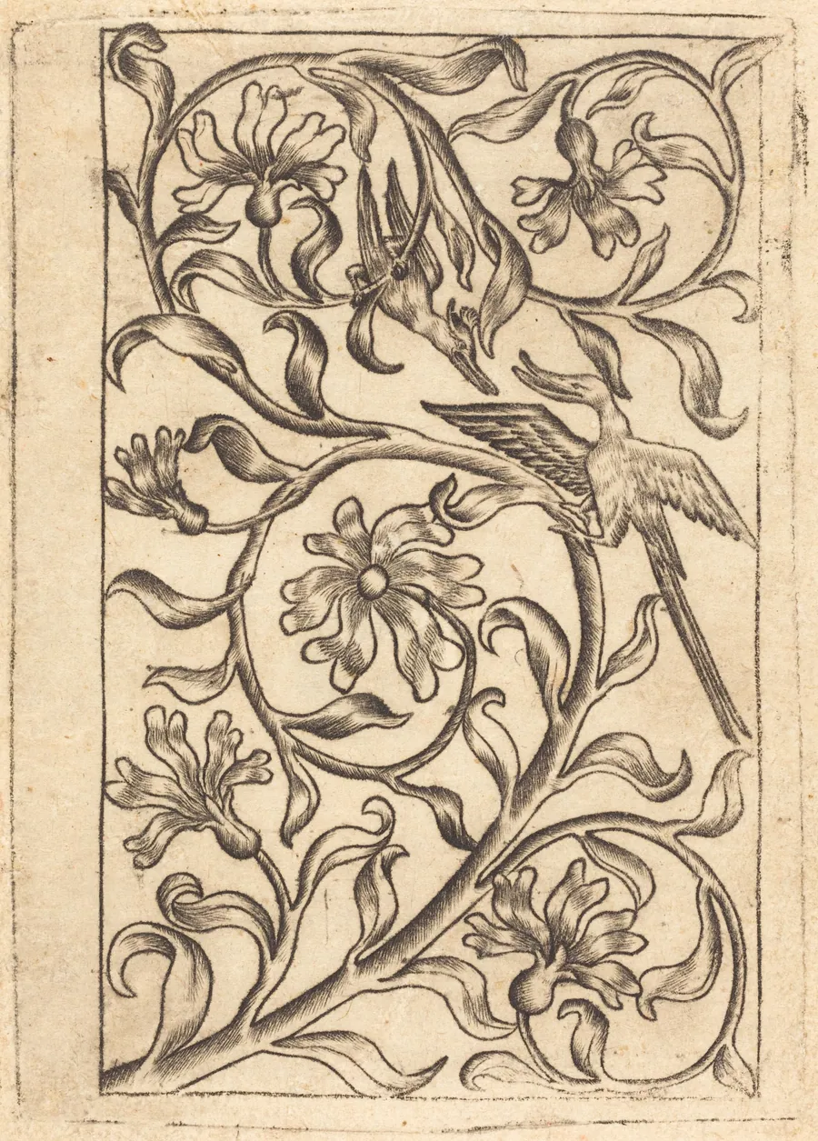 Vine Ornament with Two Birds by German 15th Century