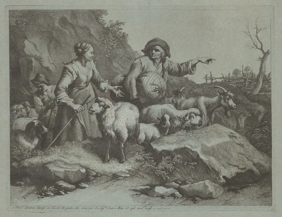 Peasant Man with a Sack and Two Shepherdesses by Francesco Londonio