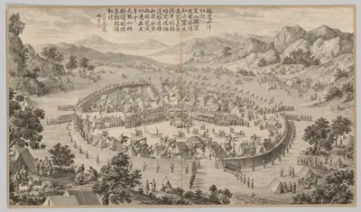 Khan of Bada Shan Presenting Tribute: from Battle Scenes of the Quelling of Rebellions in the Western Regions, with Imperial Poems