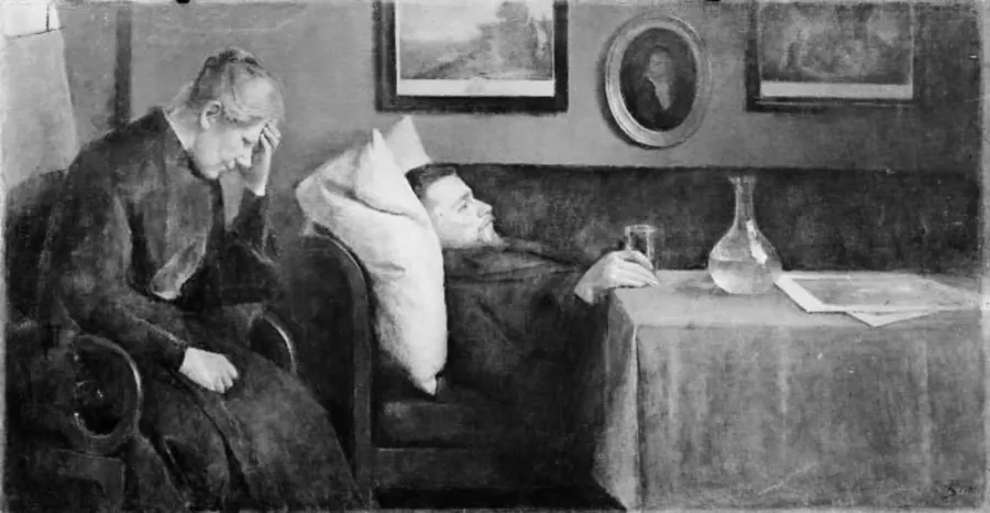 Alvor. Kunstnerens broder ligger syg by P.A. Schou