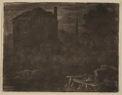 Nocturnal Landscape with House and Church Spire