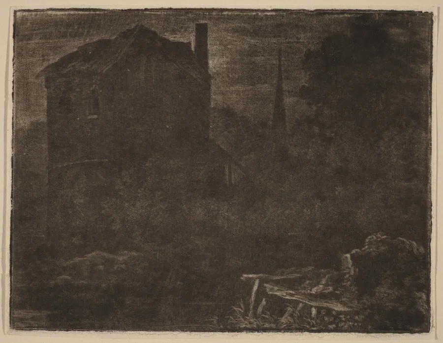 Nocturnal Landscape with House and Church Spire by Allart van Everdingen