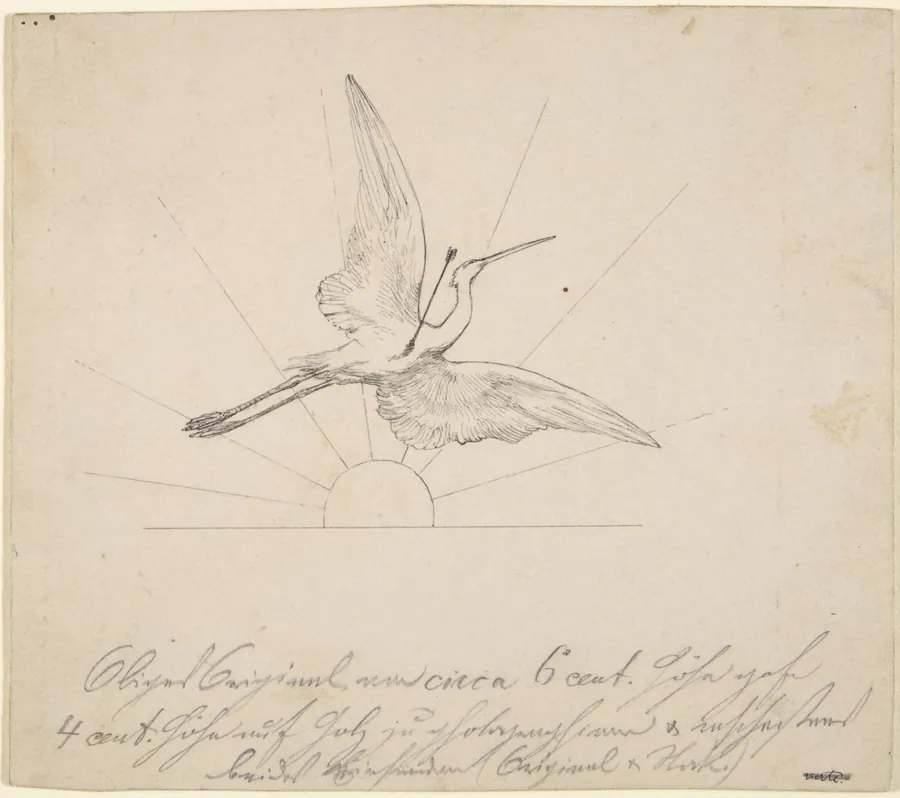 Wounded Crane with an Arrow in its Breast Before Setting Sun by Max Klinger