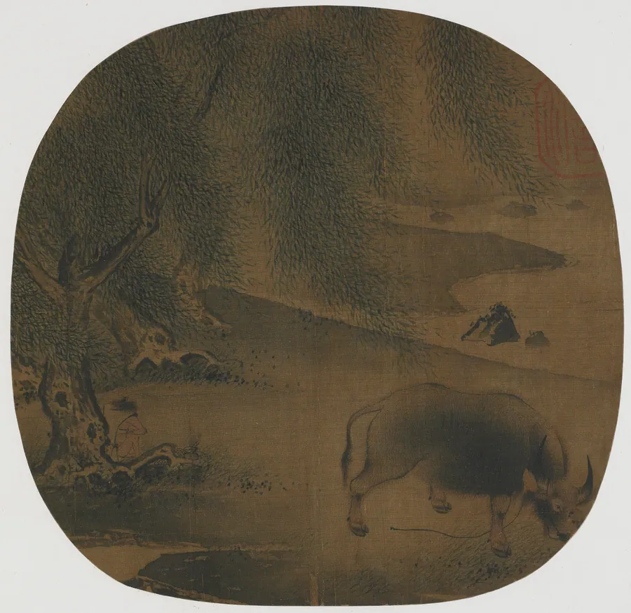 Water buffalo and herdboy under willows 柳蔭牧牛圖 by Traditionally attributed to Xia Gui 夏珪 (active ca. 1195-1230)