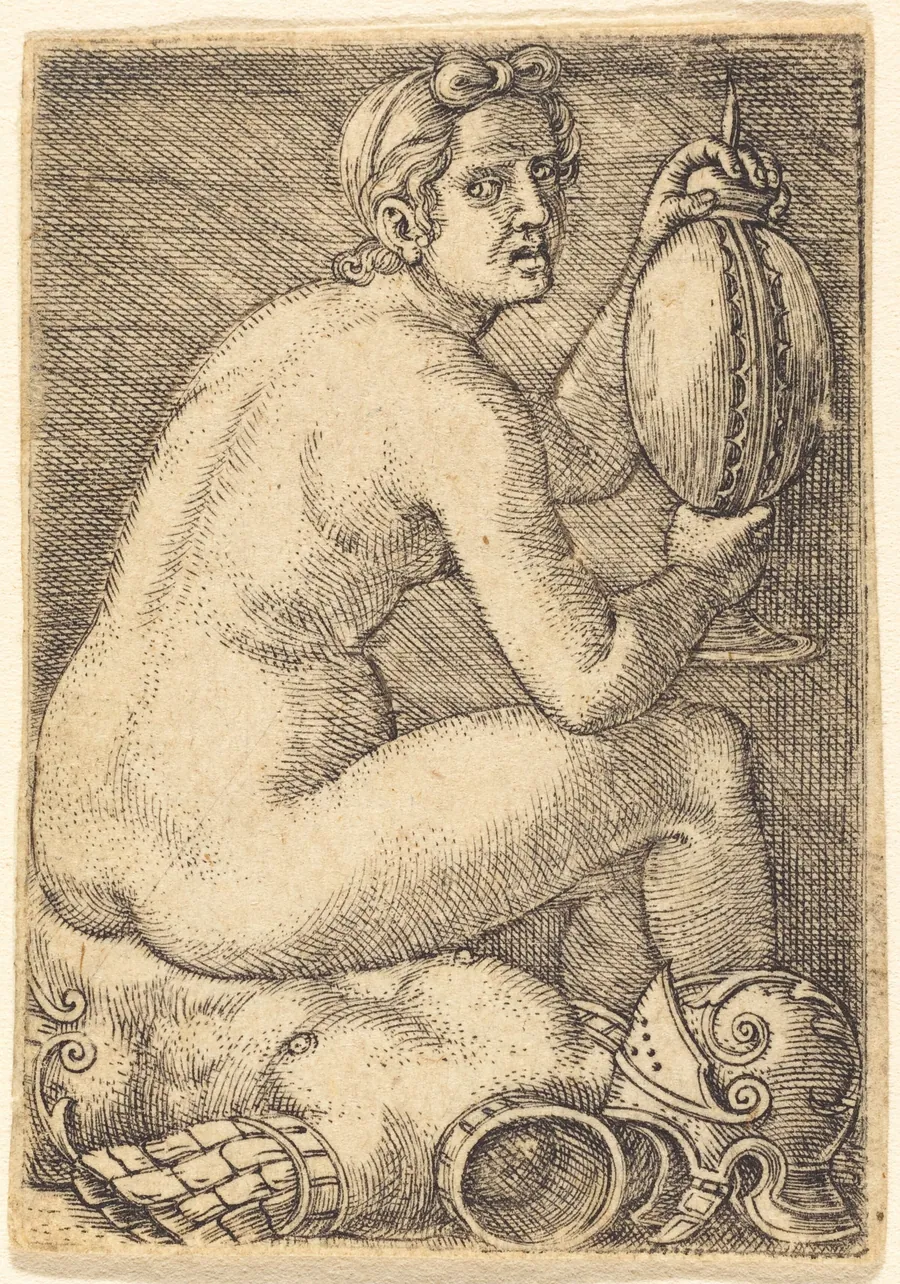 Naked Woman on an Armor (Prudentia?) by Barthel Beham