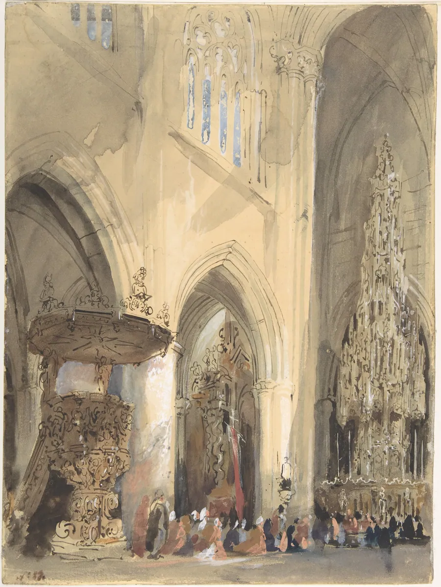 Interior of the Church of St. Jacques, Louvain by Genaro (Jenaro) Pérez Villaamil