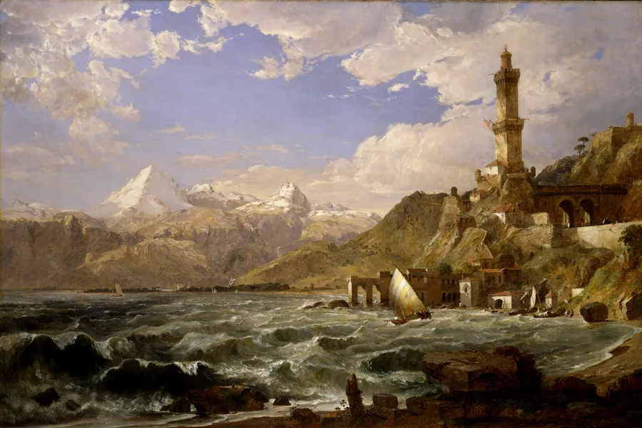 The Coast of Genoa by Jasper Francis Cropsey, born Rossville, NY 1823-died Hastings-on-Hudson, NY 1900