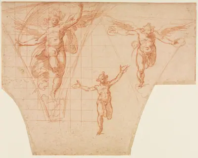 Three Studies of Angels for a Pendentive (recto)