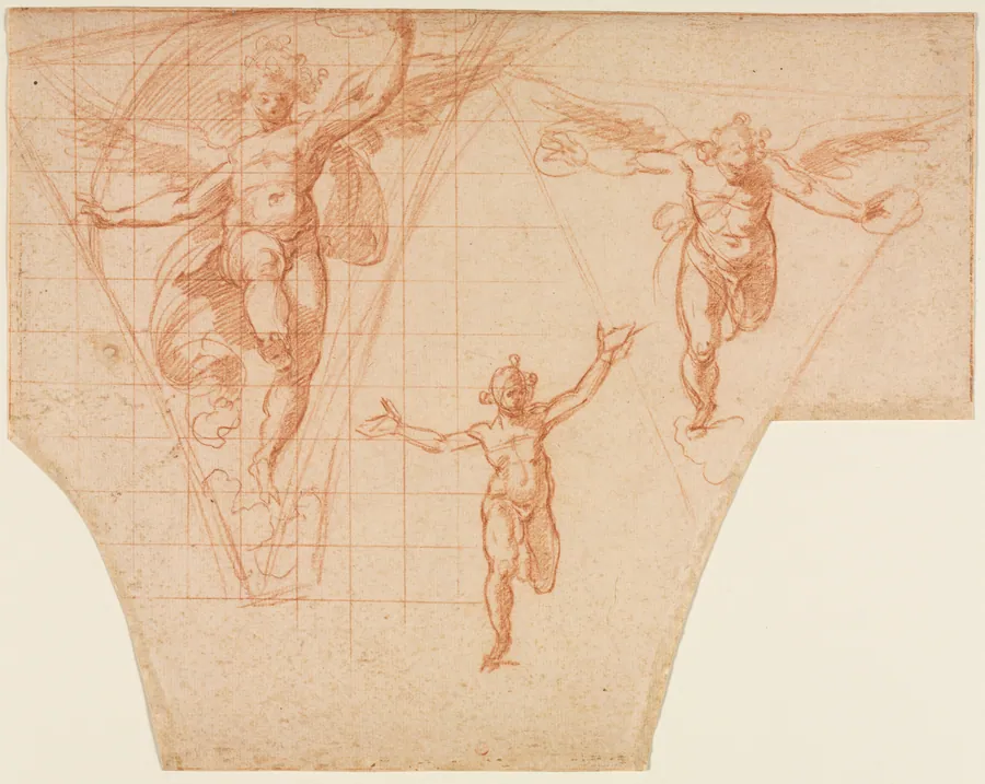 Three Studies of  Angels for a Pendentive (recto) by Cristoforo Roncalli
