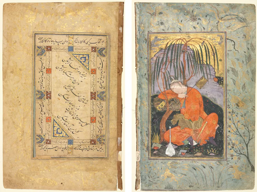 Persian Couplets (recto); Sleeping Youth (verso) by Riza-yi Abbasi