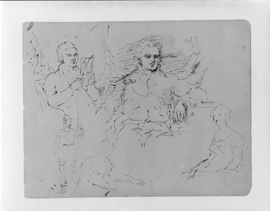 Five Figure Sketches, Including Two Half-length Steated Male Portrait Types (from Sketchbook) by Thomas Sully