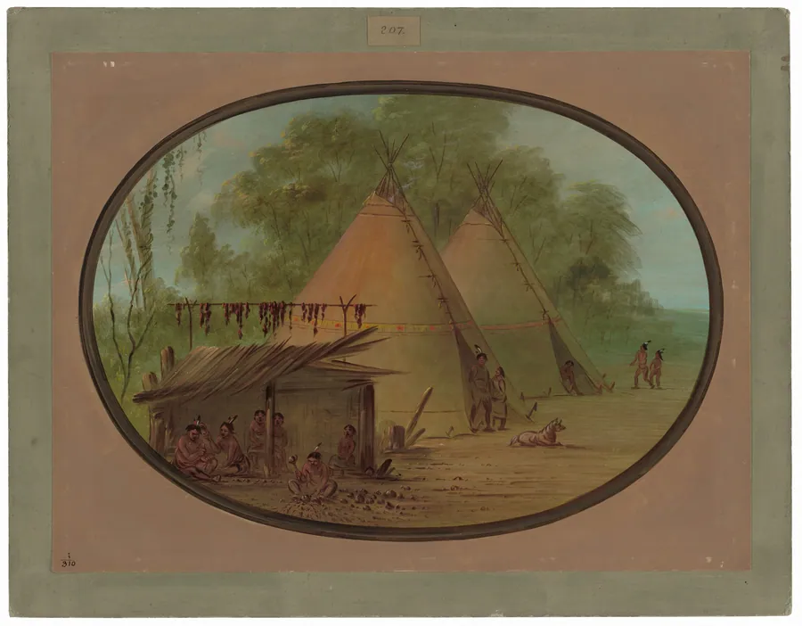 Making Flint Arrowheads - Apachees by George Catlin