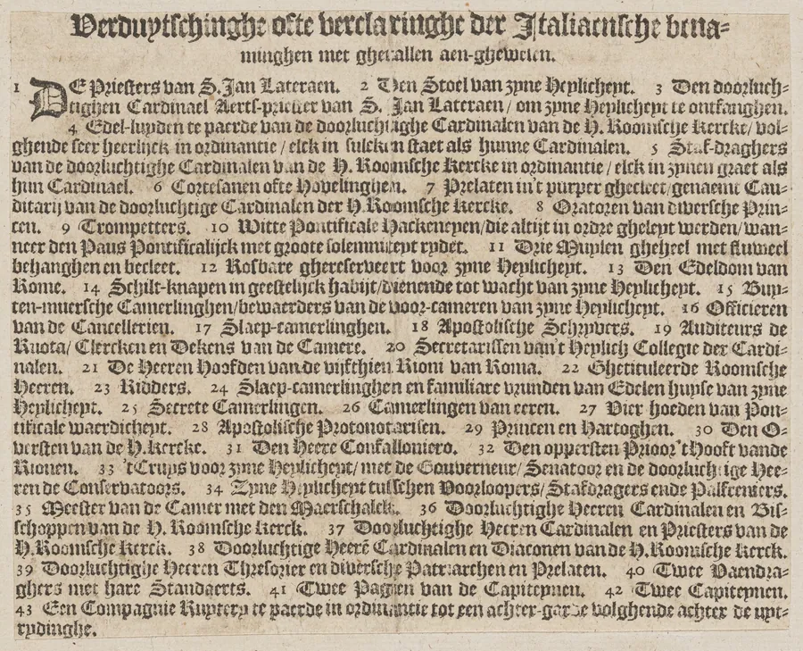 Dutch captions to 'La Calvacatura con le sue Cerimonie' by Italian 16th Century