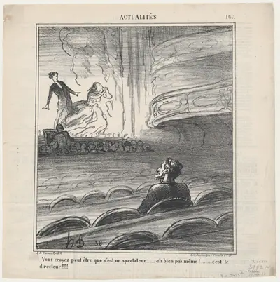 You may suspect that this is a spectator! But you are wrong.... It's the manager of the theater!, from 'News of the day,' published in Le Charivari, July 29, 1868