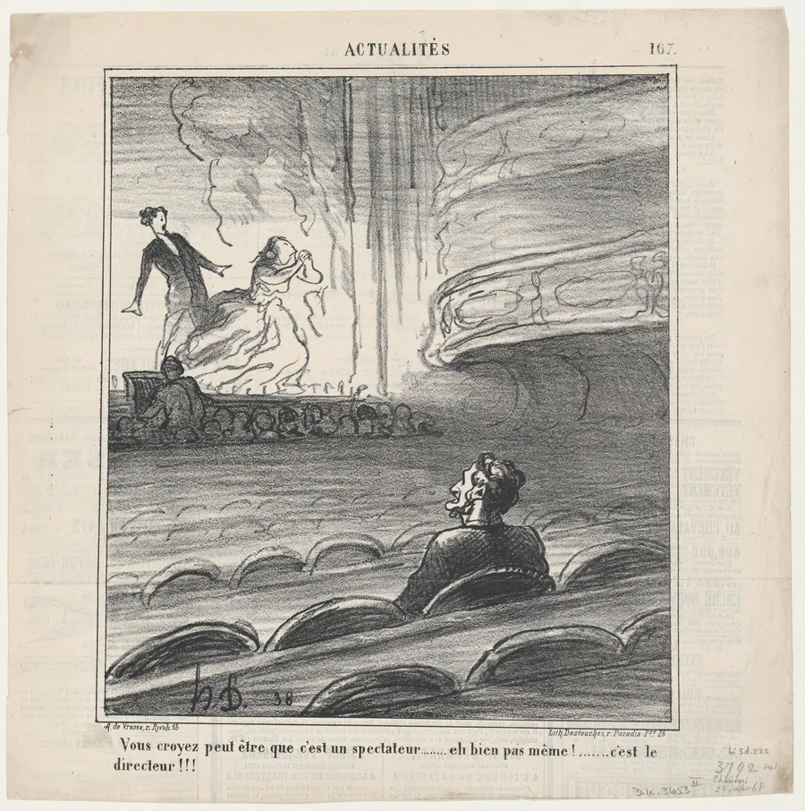 You may suspect that this is a spectator! But you are wrong.... It's the manager of the theater!, from 'News of the day,' published in Le Charivari, July 29, 1868 by Honoré Daumier