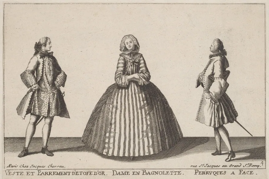 Veste et Parrement d'Etofe d'Or/Dame en Bagnolette/Perruques à Face by Jacques Chéreau